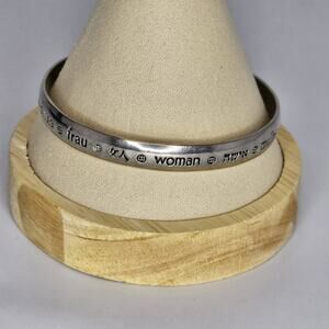 Silver Tone Plated Engraved "Woman" Universal Language Bangle Bracelet - 9"